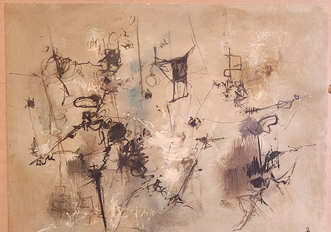 Rolf Cavael original mixed media signed 20x15 inches Konigsberg: Rolf Cavael original mixed media signed 20x15 inches Konigsberg Oil on paper board, original closed frame. Circa 1970.Measurements: 50 x 38 cm (20? x 15?)Monogrammed lower right. Possibly numbered on 