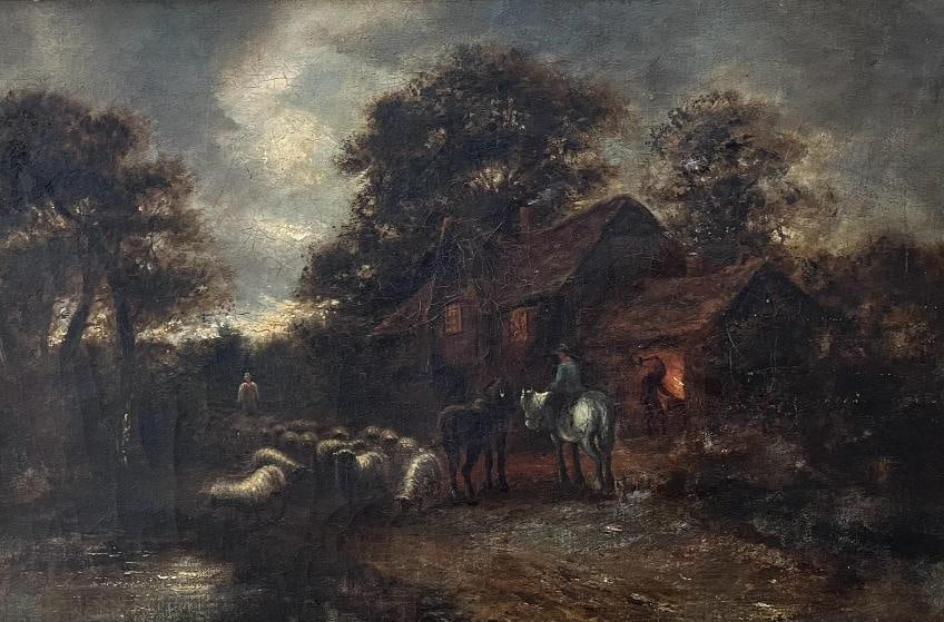 Jules Dupre (1812-1869) oil painting on canvas Rural Landscape at Sunset 1945: Jules Dupre (1812-1869) oil painting on canvas Rural Landscape at Sunset 1945 The measurements of the Jules Dupre painting are 46 x 69 cm. Provenance: Private Collection Jules Dupre was a French