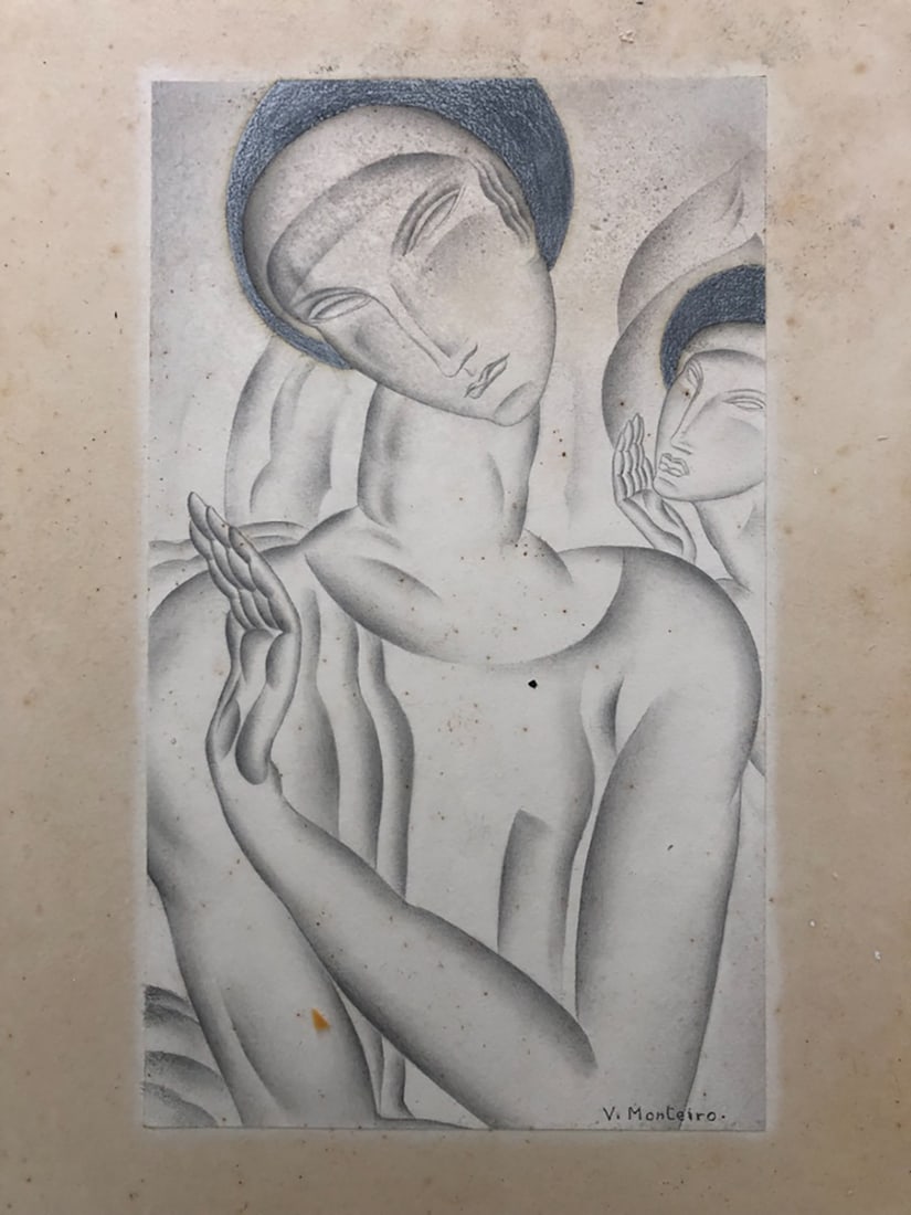 V. Monteiro 1920 Original painting: V. Monteiro 1920 Original. Hand signed 25x15cm Art Artwork Artist.