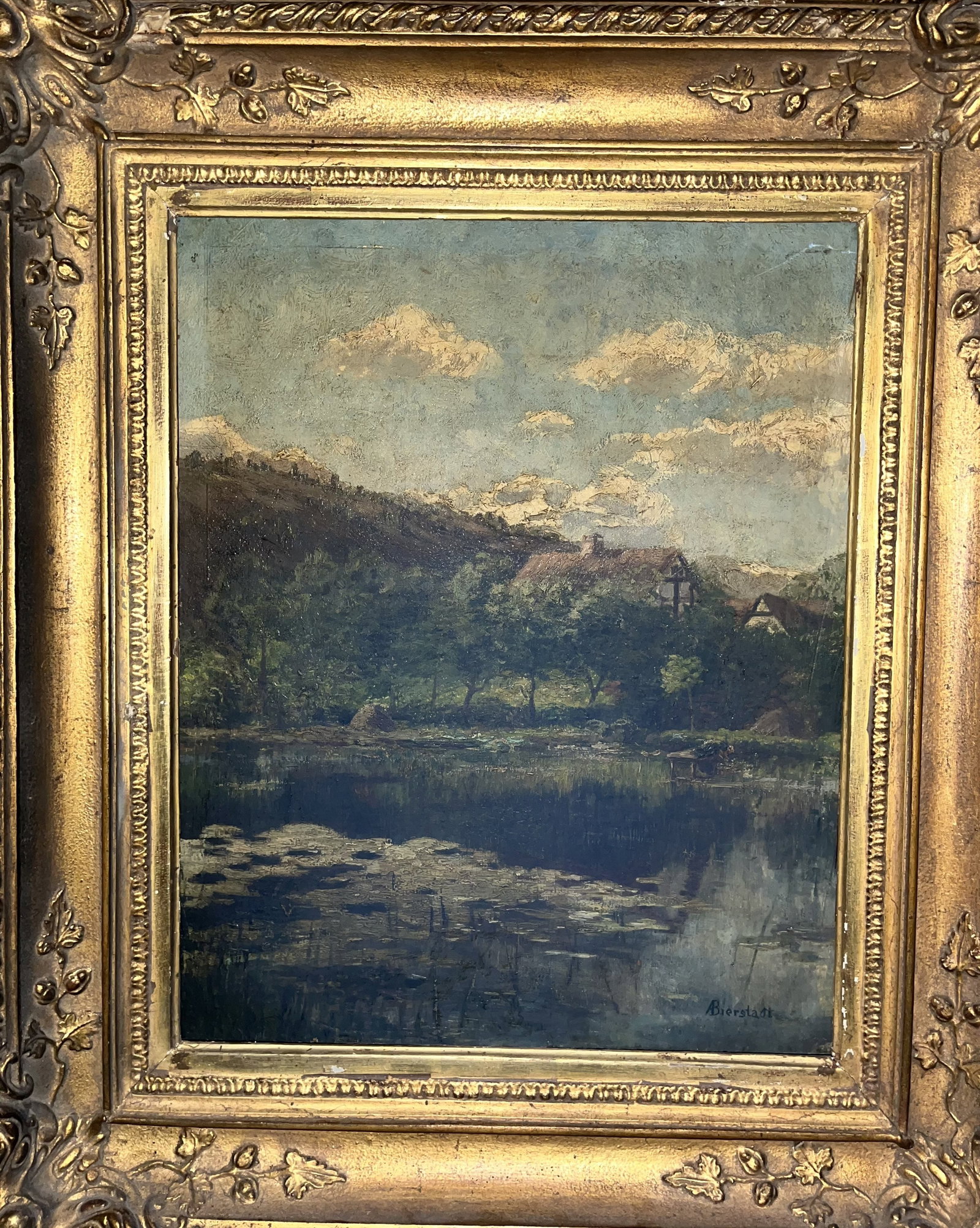 A. Bierstadt oil painting on canvas: Artist: A. BierstadtTechnique: Oil and woodMeasures: 37 x 46 cmTitle: Rural LandscapeProvenance: Private Collection. Art Artwork Artist.