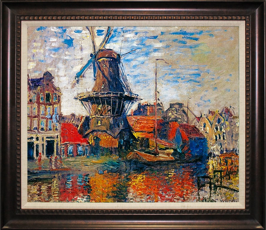 Claude Monet (French 1840-1926) The Windmill Hand Embellished Painting on canvas after Monet: Claude Monet The Windmill Limited Edition Hand Embellished Painting limited ink on canvas after Claude Monet. The signature is in the plate. Includes documentation Approx 26x32 inches. Custom framed. 