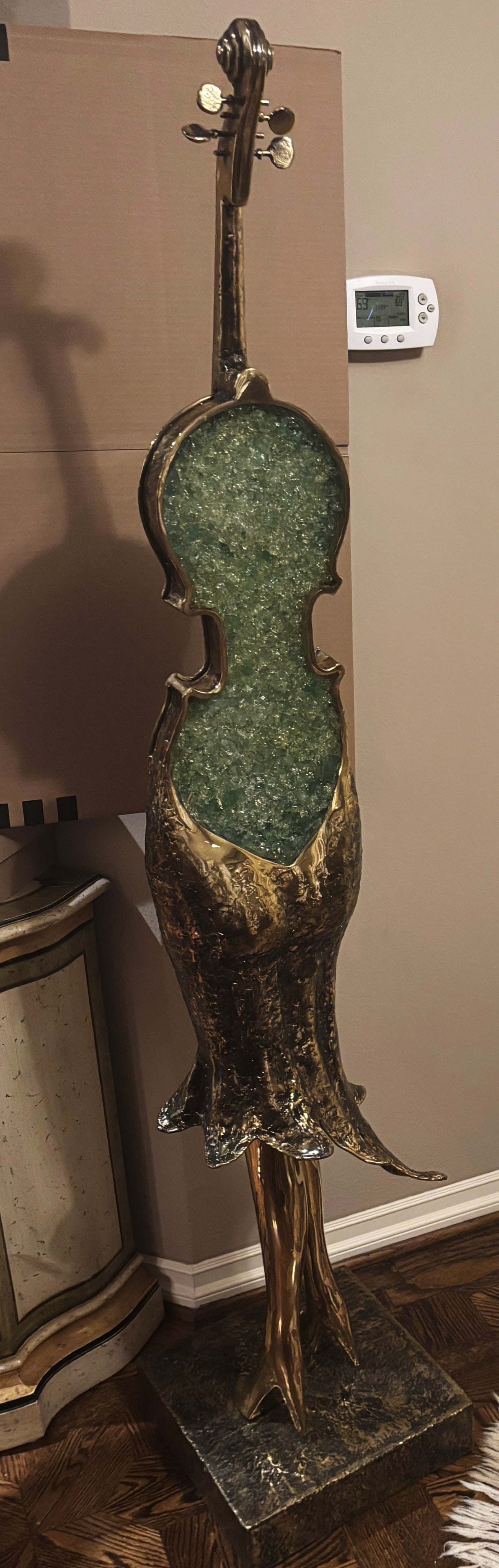 Gorgeous Violin Bronze with crushed glass. An original by Christian Nowaczyk.: Gorgeous Violin Bronze with crushed glass. An original by Christian Nowaczyk. Gorgeous Violin Bronze with crushed glass. An original by Christian Nowaczyk. Hand signed 5 feet tall Art Artwork Artist.