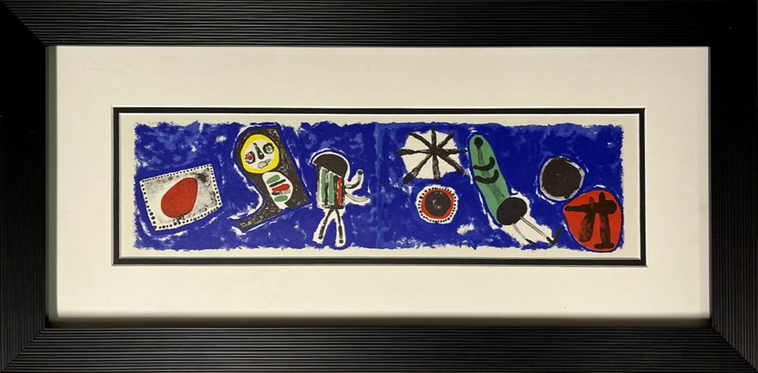 Joan Miro (Spanish 1893-1983) Color Plate Lithograph 1968: Joan Miro (Spanish 1893-1983) color plate lithograph on paper Custom framed Approx 24x20 inches. Custom framed and includes certificate 26x18 inches approx. Art Artwork Artist.