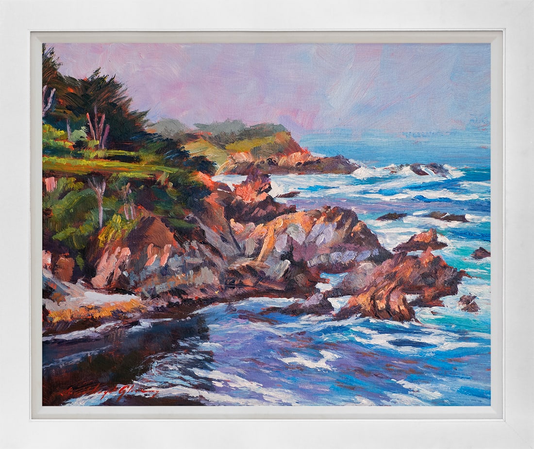 David Lloyd Glover (American 1949) Original Mixed Media Painting on canvas Carmel by the Sea: Original Mixed Media Painting on canvas by David Lloyd Glover Hand signed by the artist. On canvas image size. Approx image size 24 x 24 inches. Custom framed and includes certificate. This work was p