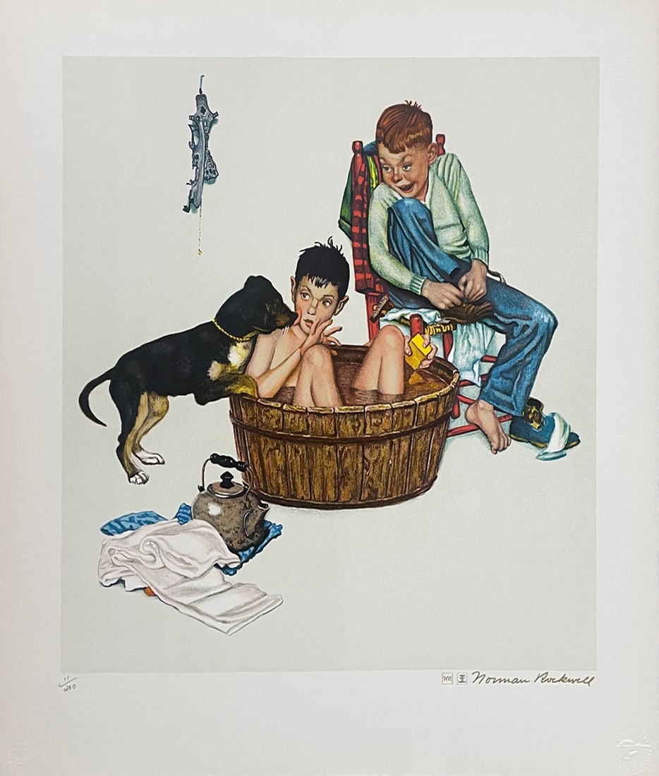 Norman Rockwell (American 1894-1978) Limited Edition Lithograph Encore Edition Lickin Good Bath: Norman Rockwell (American 1894-1978) Limited Edition Lithograph Encore Edition Lickin Good Bath Artist Proof Includes official Norman Rockwell signature Includes documentation Art Artwork Artist.