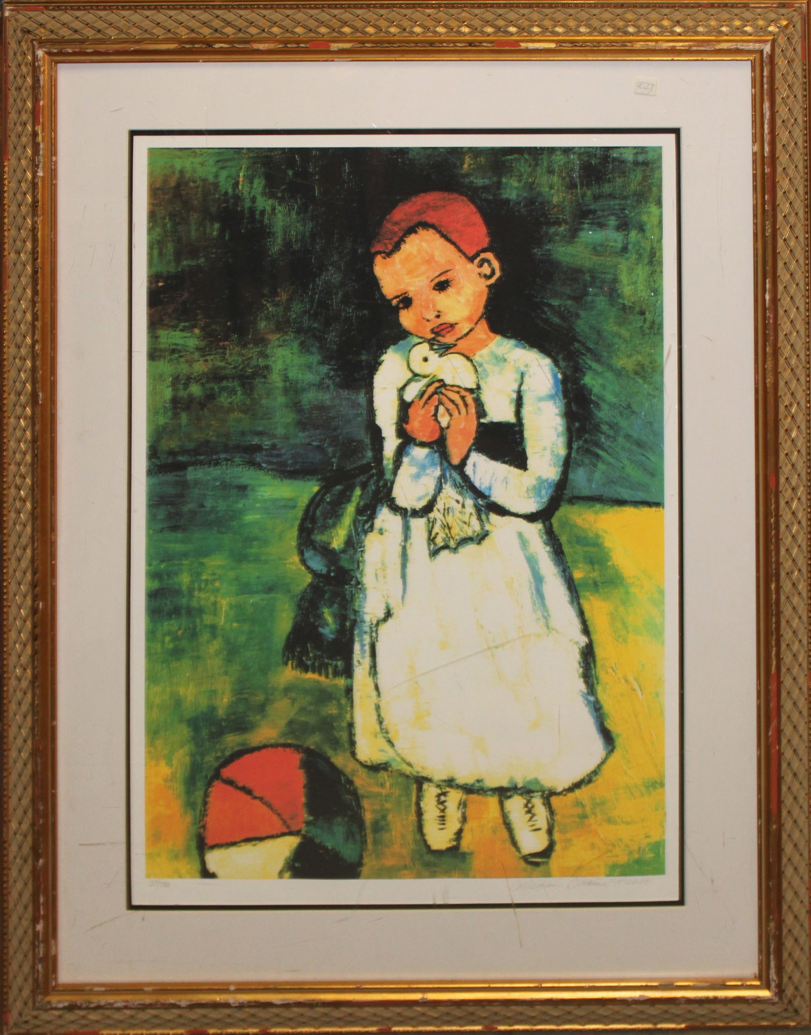 Pablo Picasso (Spanish 1881-1973) Child holding dove Collection Domaine Picasso Limited Edition: Pablo Picasso (Spanish 1881-1973) Pablo Picasso Limited Edition Lithograph. Signed by the Estate. Part of the collection Domaine Picasso. Includes certificate of authenticity. Approx 20 x 30 inches. A