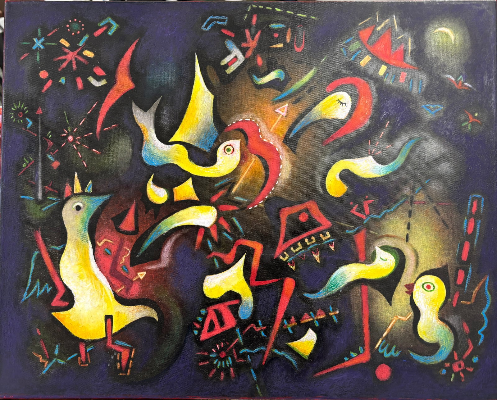 Katherine Arion (American 1957) Original mixed medai painting on canvas by Katherine Arion: Original mixed meda on canvas by Katherine Arion (American 1957) Hand signed by the artist. One of a kind Original mixed meda on canvas Approx 40x30 inches. Hand signed by the artist Katherine Arion A