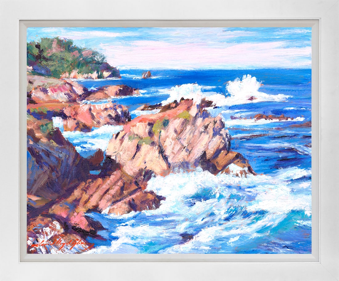 David Lloyd Glover (American 1949) Central Coast at Carmel Original Mixed Media Painting on canvas: Original Mixed Media Painting on canvas by David Lloyd Glover. One of a kind original Hand signed by David Lloyd Glover. Approx 22x26 inches Custom framed and includes Certificate of Authenticity. Art
