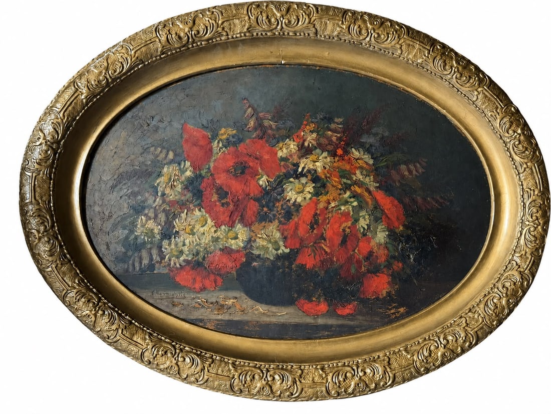 Artist: E. H. Cauchois Medium: Oil on canvas Title: Bouquet of Poppies and Wildflowers Dimensions:: Artist: E. H. CauchoisMedium: Oil on canvasTitle: Bouquet of Poppies and WildflowersDimensions: 74 × 50 cm (29.1 × 19.7 in)Signature: Signed “E. H. Cauchois” in the lower left cornerProvenan