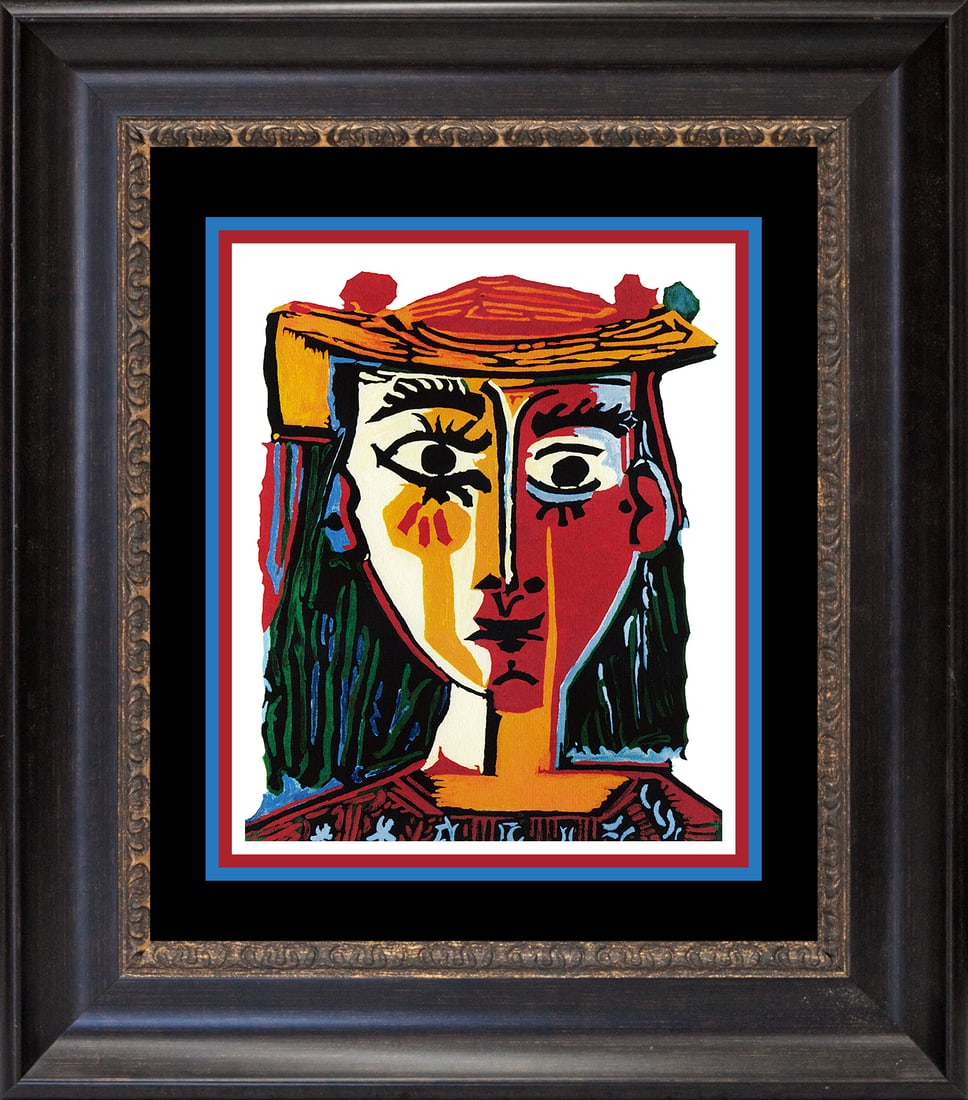 Pablo Picasso (Spanish 1881-1973) Woman with Hat La Femme au Chapeau Pablo Picasso Collection: Pablo Picasso (Spanish 1881-1973) Woman with Hat La Femme au Chapeau Pablo Picasso Collection Domaine Limited Edition Pablo Picasso Woman with Hat. The signature is in the plate. Signed by the estate.