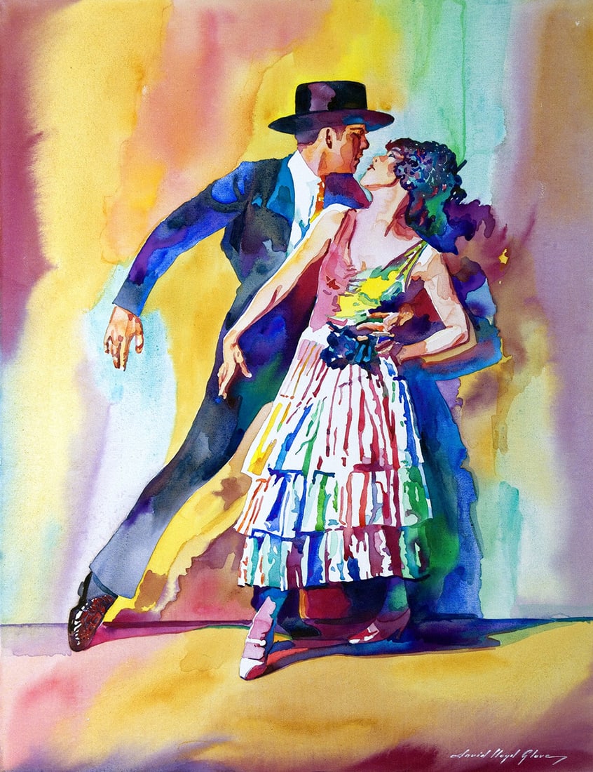 David Lloyd Glover (American 1949) Spanish Dance Original Mixed Media Painting on canvas David: Mixed media on canvas by David Lloyd Glover Hand signed by the artist. On canvas image size Approx image size 18x24 inches Custom framed and includes certificate This work was purchased directly from 
