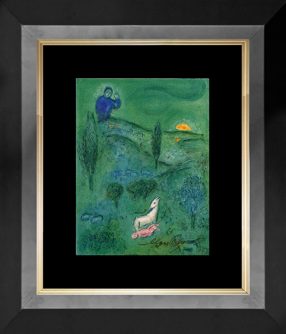 Marc Chagall (Russian-French 1887-1985) Marc Chagall Hand Signed Original Lithograph: Marc Chagall (Russian-French 1887-1985) Marc Chagall Hand Signed Lithograph. Approx 20 x 24 inches. Custom framed. Printed by Mourlot Press in Paris. Hand signed by Marc Chagall. Includes certificate 