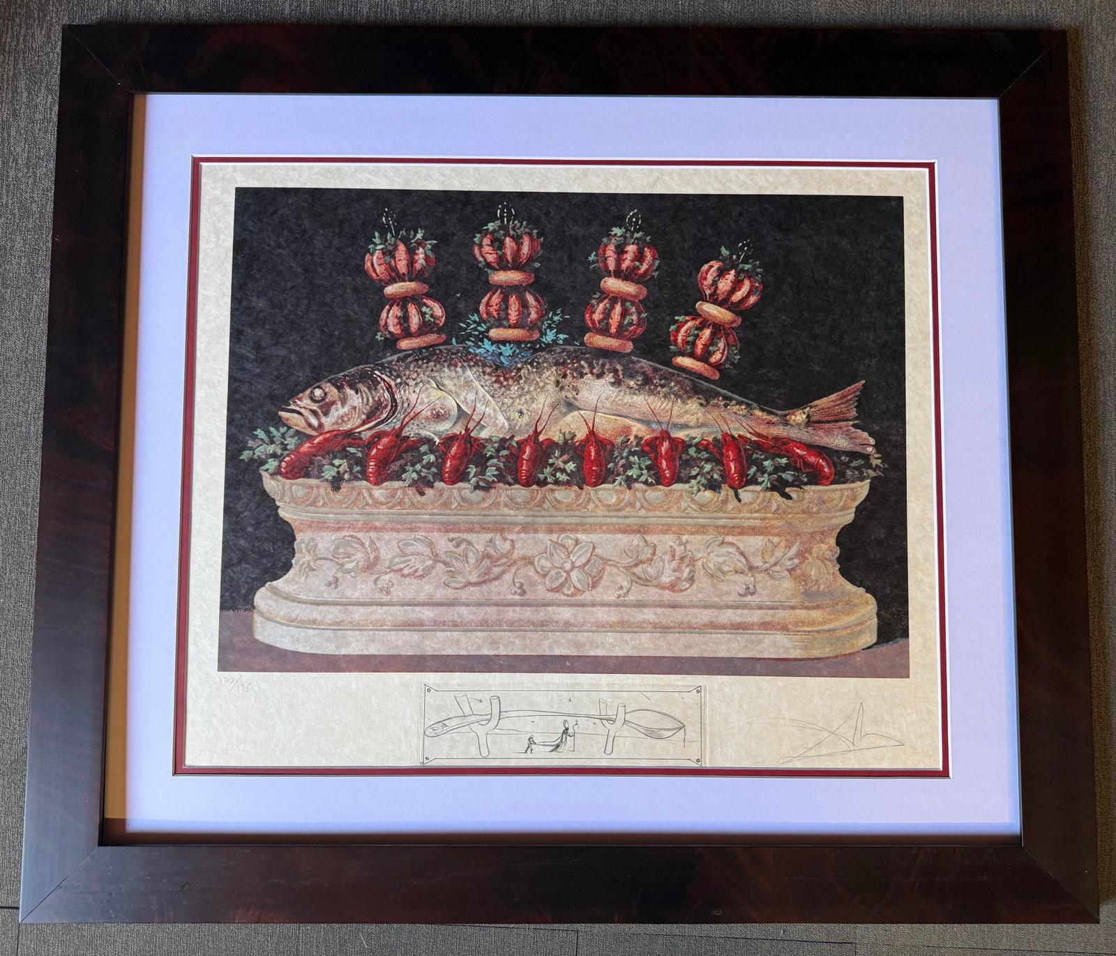 Salvador Dali (Spanish 1904-1989) Limited Edition Lithograph Dinners with Gala: Salvador Dali (Spanish 1904-1989) Limited Edition Lithograph Dinners with Gala Hand signed and numbered Albert Field reference Limited Edition Lithograph Dinners with Gala. Custom framed. Includes doc