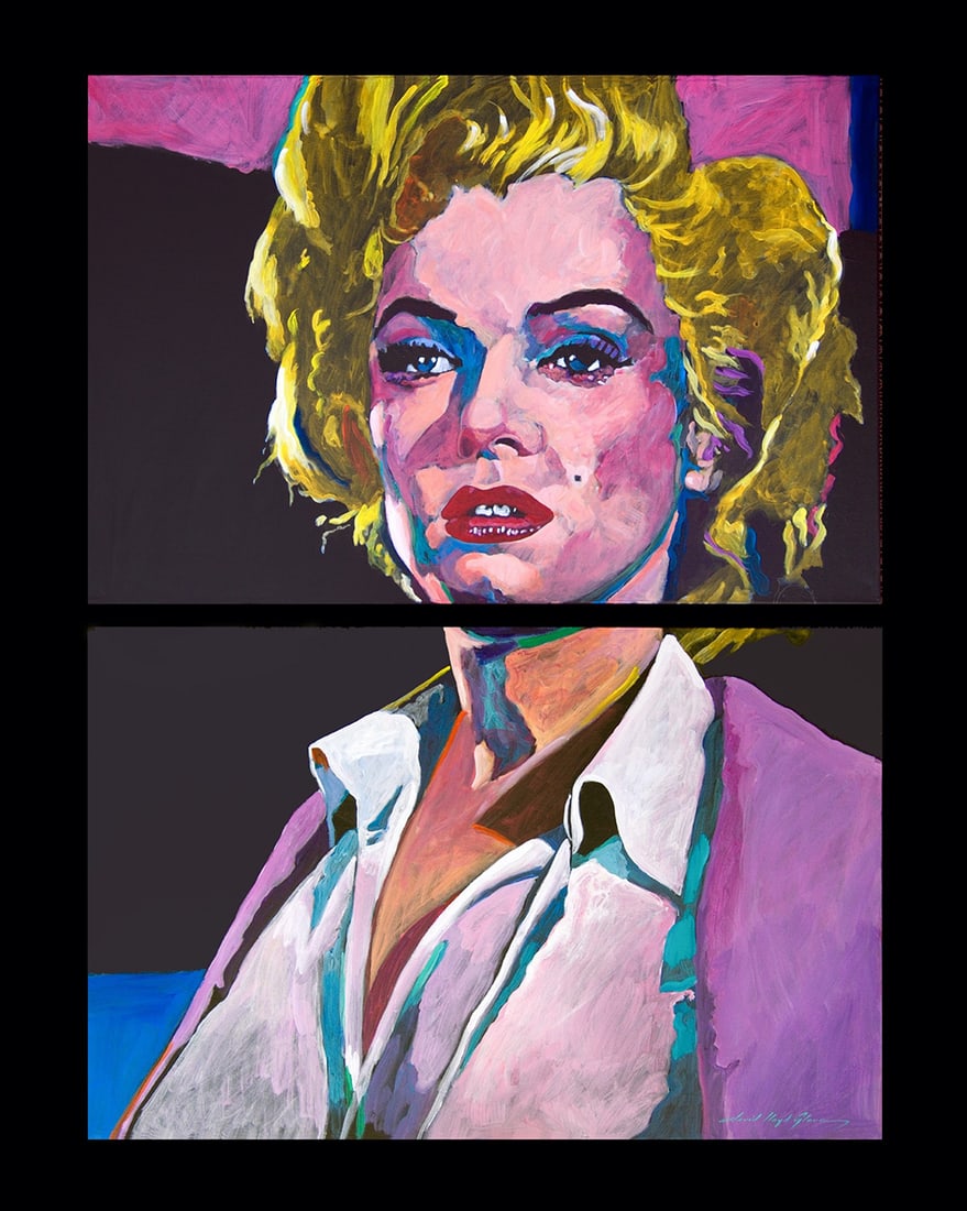 David Lloyd Glover (American 1949) Marilyn Monroe Dyptich Original Mixed Media Painting on canvas: Mixed media on canvas by David Lloyd Glover Hand signed by the artist. On canvas image size Approx image size 18x24 inches Custom framed and includes certificate This work was purchased directly from 