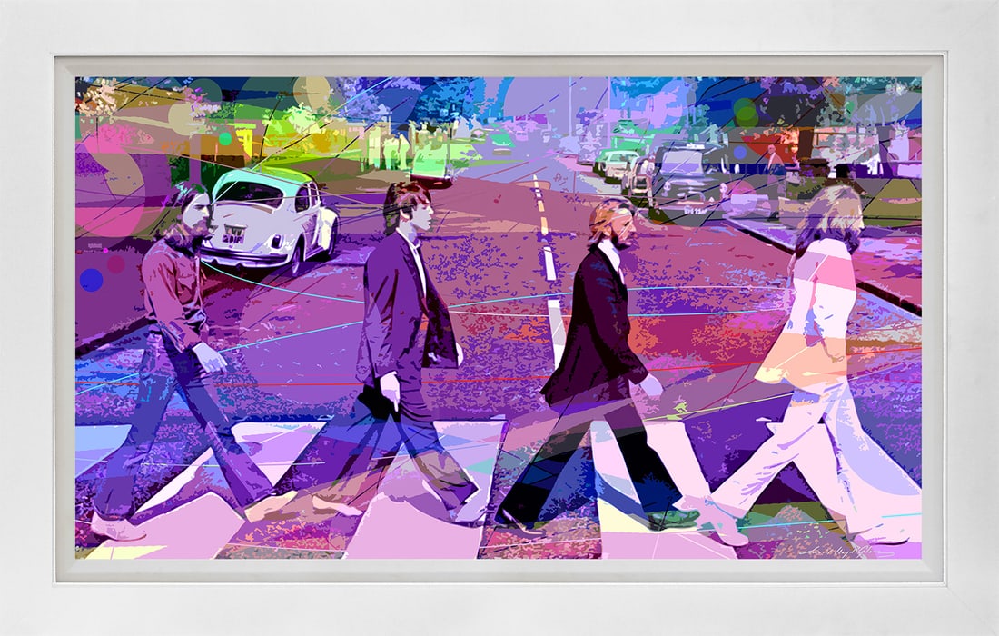 Abbey Road Beatles hand embellished Painting on canvas by David Lloyd Glover (American 1949): Abbey Road Beatles hand embellished Painting on canvas by David Lloyd Glover Hand signed by the artist. On canvas image size. Approx image size 18x31 inches Custom framed and includes certificate. Thi