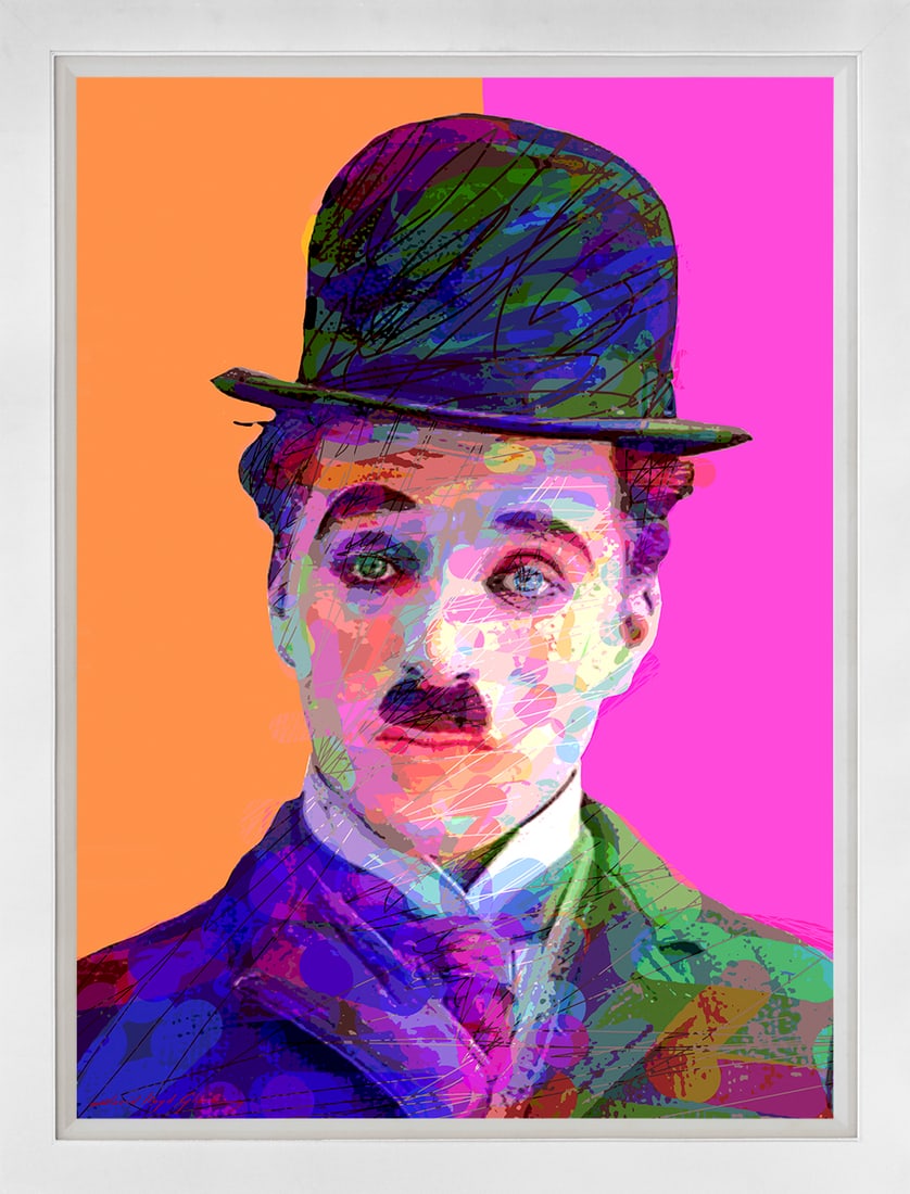 David Lloyd Glover (American 1949) Charlie Chaplin Mixed media Original Painting on canvas David: Mixed Media Original Painting on canvas David Lloyd Glover. One of a kind. Hand signed by the artist. On canvas Approx image size 24 x18 inches Custom framed and includes certificate. This work was pu