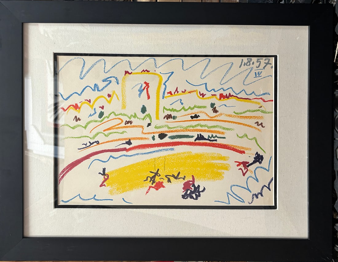 Pablo Picasso (Spanish 1881-1973) Bullfight lithograph 1970: Pablo Picasso (Spanish 1881-1973) Bullfight lithograph Pablo Picasso Lithograph from 1970. Approx. 24x20 inches. Includes documentation Custom framed. Art Artwork Artist.