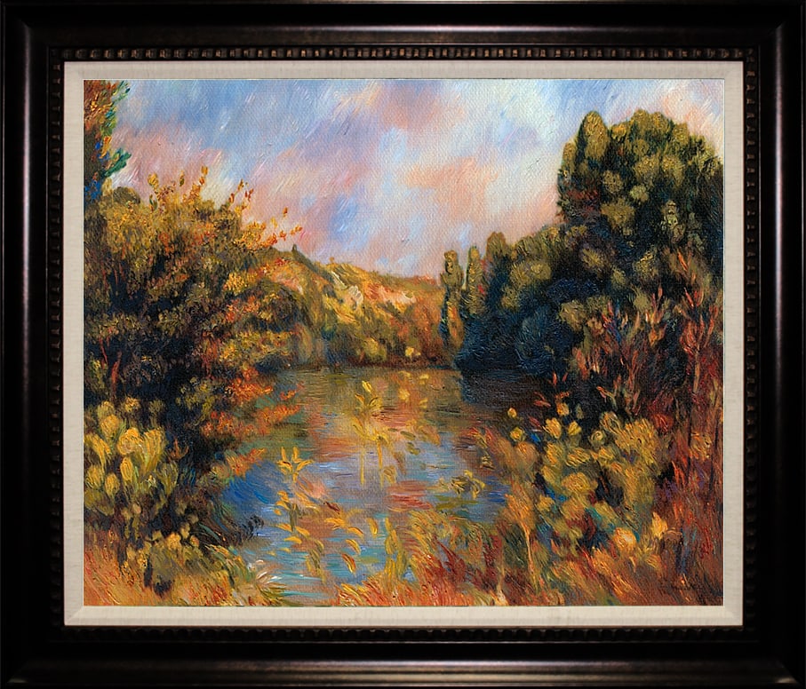 Pierre Renoir Limited Edition canvas-Tranquil Lagoon landscape Hand Embellished Painting canvas: Pierre Renoir (French 1841-1919) Limited Edition Hand Embellished Painting ink on canvas-Tranquil Lagoon. Approx. 26x30 inches. Includes documentation. The signature is in the plate. Custom framed. Ar