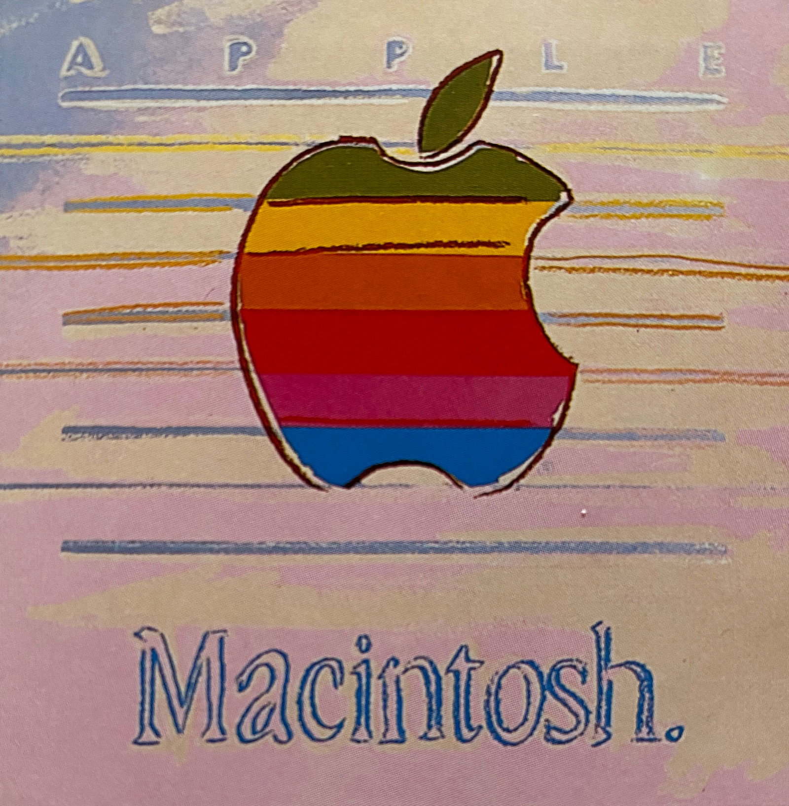 Andy Warhol (American 1928-1987) Screen print Apple Macintosh 1985 from the Ads Suite Serigraph: Andy Warhol (American 1928-1987) Andy Warhol Apple Macintosh Serigraph Screen print and Colophon. 1985. Approx 38x38 inches. This proof was made outside the regular edition during the process of image