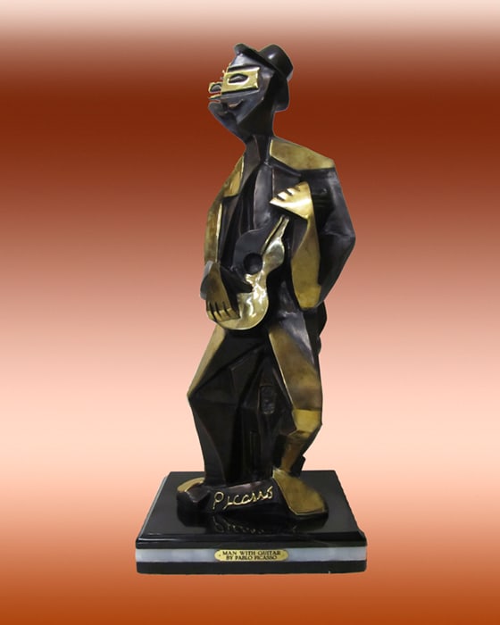 Pablo Picasso (Spanish 1881-1973) Bronze Sculpture Man with Guitar after Pablo Picasso: Pablo Picasso (Spanish 1881-1973) Bronze Sculpture Man with Guitar after Pablo PicassoPablo Picasso-Bronze Sculpture- Man with Guitar. This is a highly polished Bronze Sculpture signed Picasso in the 