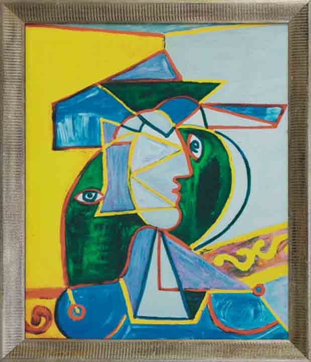 Pablo PIcasso (Spanish 1881-1973) Limited Edition Man with Yellow and Blue Hat Collection Domaine: Pablo Picasso (Spanish 1881-1973) Limited Edition Lithograph Man with Yellow and Blue Hat. Estate signed Part of the Collection Domaine Picasso. Includes certificate of authenticity. Approx. 26x30