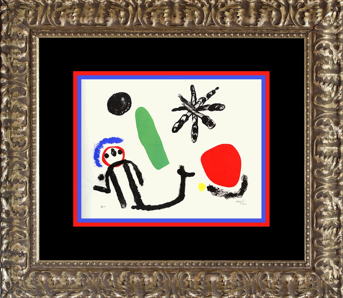 Joan Miro (Spanish 1893-1983) Lithograph from 1969: Joan Miro (Spanish 1893-1983) 1959 Lithograph from Mourlot Press in Paris. Approx 20 x 24 inches. Professionally framed. Includes Certificate of Authenticity. Art Artwork Artist.