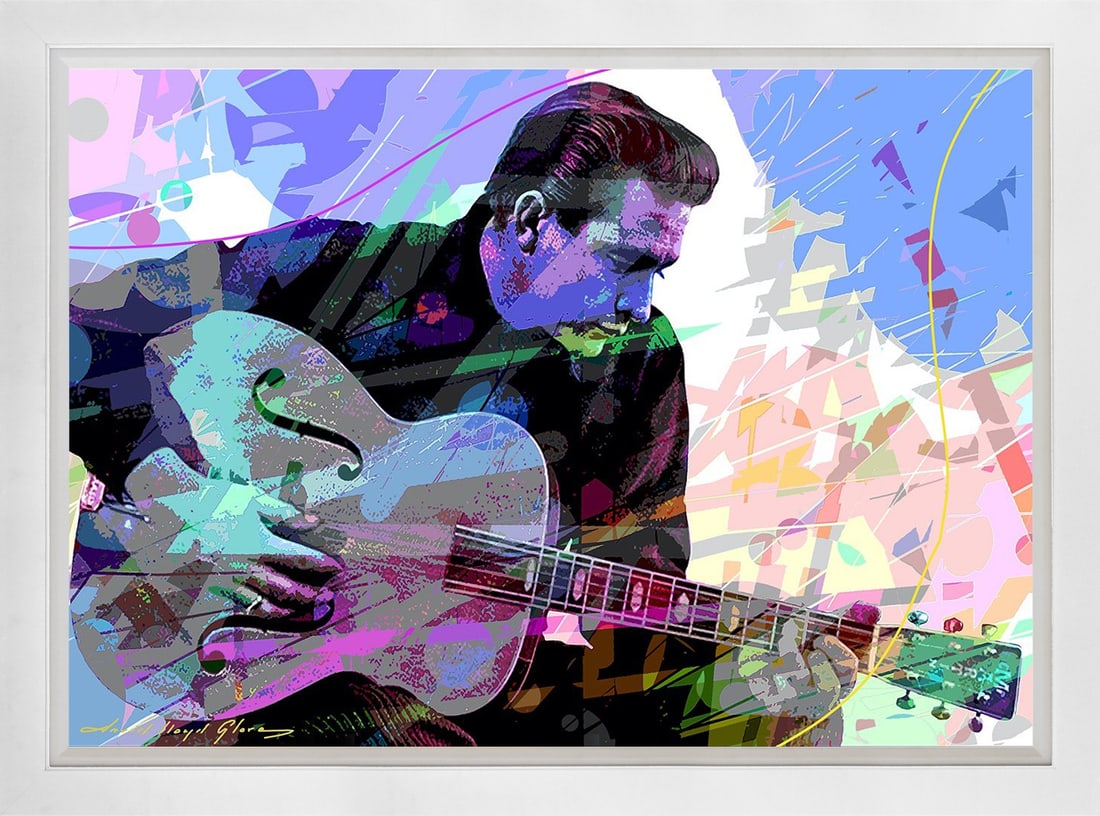 David Lloyd Glover (American 1949) Johnny Cash Man in Black Original Mixed Media Painting on canvas: Johnny Cash Man in Black Original Mixed Media Painting on canvas by David Lloyd Glover. Hand signed by the artist. Approx 24x18 inches. Custom framed and includes certificate. Art Artwork Artist.