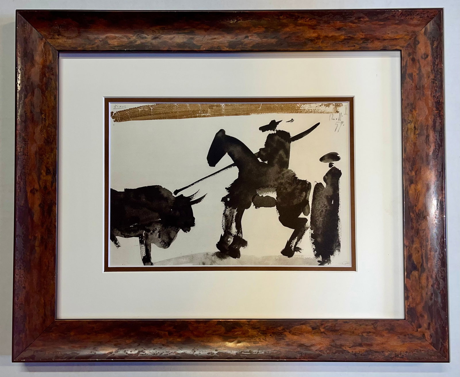 Pablo Picasso (Spanish 1881-1973) Original Lithograph from 1961: Pablo Picasso (Spanish 1881-1973) Original Lithograph from 1961Pablo Picasso Bullfight from 1961 Lithograph Toros Y Toreros. Custom framed. Approx 20x24 inches Dated in the plate. Mourlot Press Paris 