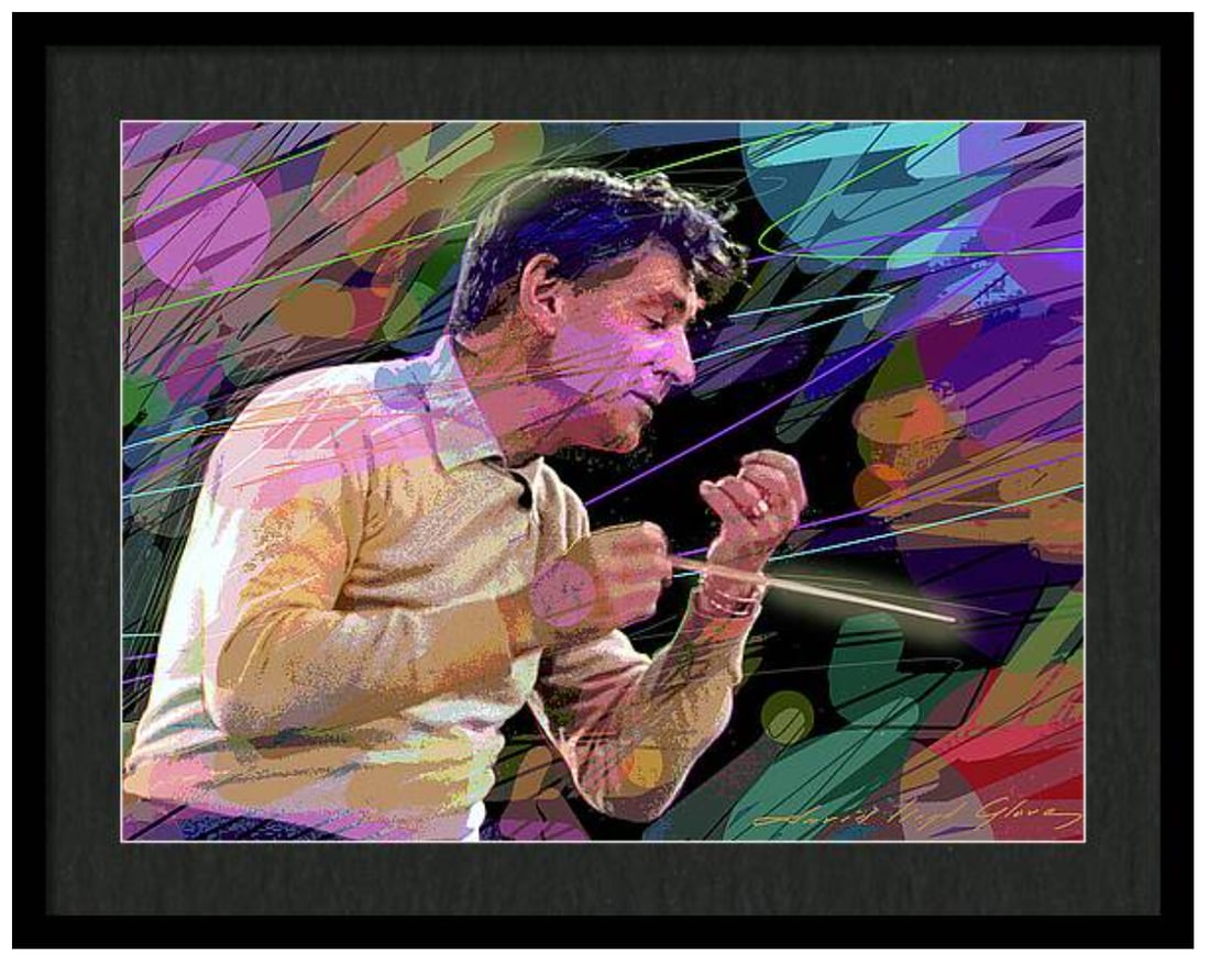 David Lloyd Glover (American 1949) Leonard Bernstein Maestro Original Mixed Media Painting on: Mixed media original by David Lloyd Glover. Hand signed by the artist. On canvas. Approx 18x24 inches image size. Custom framed and includes certificate. This work was purchased directly from the arti