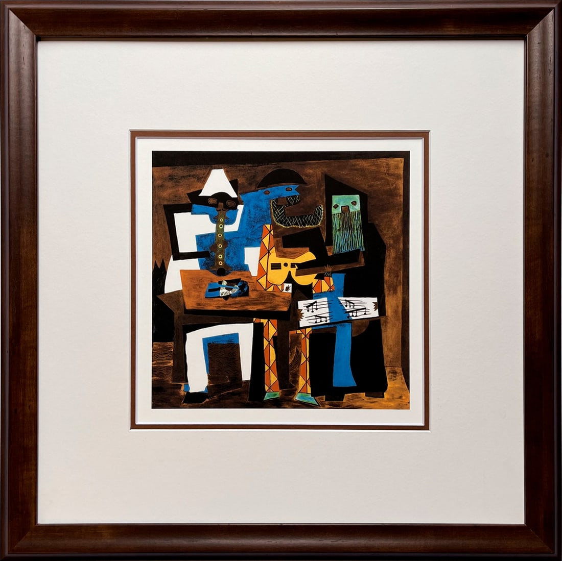 Pablo Picasso (Spanish 1881-1973) The Three Musicians on paper Limited Edition Collection Domaine: Pablo Picasso (Spanish 1881-1973) Limited edition Lithograph Custom framed. Estate signed. From the Collection Domaine Picasso. Includes certificate of authenticity. Approx. image size 22x16 inches
