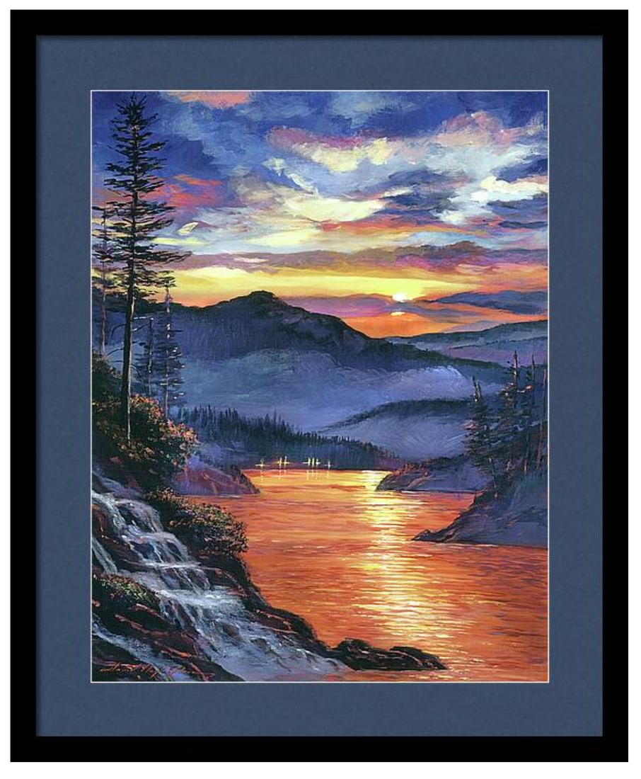 David Lloyd Glover (American 1949) Evening Sky Reflections Original Mixed Media Painting on canvas: Evening Sky Reflections Original Mixed Media Painting on canvas by David Lloyd Glover Hand signed by the artist One of a kind original. 24x18 inches image size Custom framed and includes certificate o