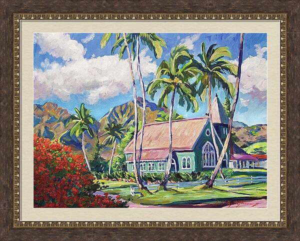 David Lloyd Glover (American 1949) Kauai Church by David Glover Original Mixed Media Painting on: Kauai Church by David Glover Original Mixed Media Painting on canvas by David Lloyd Glover Hand signed by the artist One of a kind original. 24x18 inches image size Custom framed and includes certific