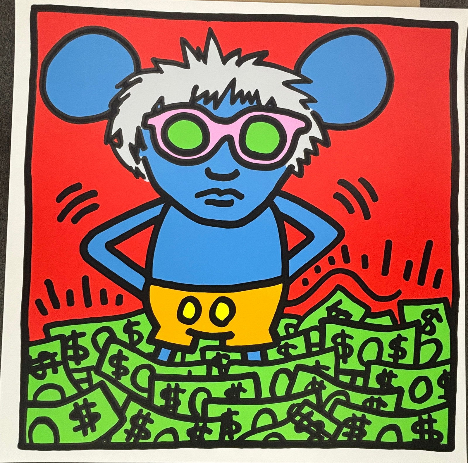Keith Haring (American 1958-1990) Andy Mouse I Serigraph 1986: Keith Haring (American 1958-1990) Andy Mouse I Serigraph from 1986. Approx 38 x 38 inches Silkscreen in colors on museum board Working Trial Proof Includes certificate and printers official stamps. Ar