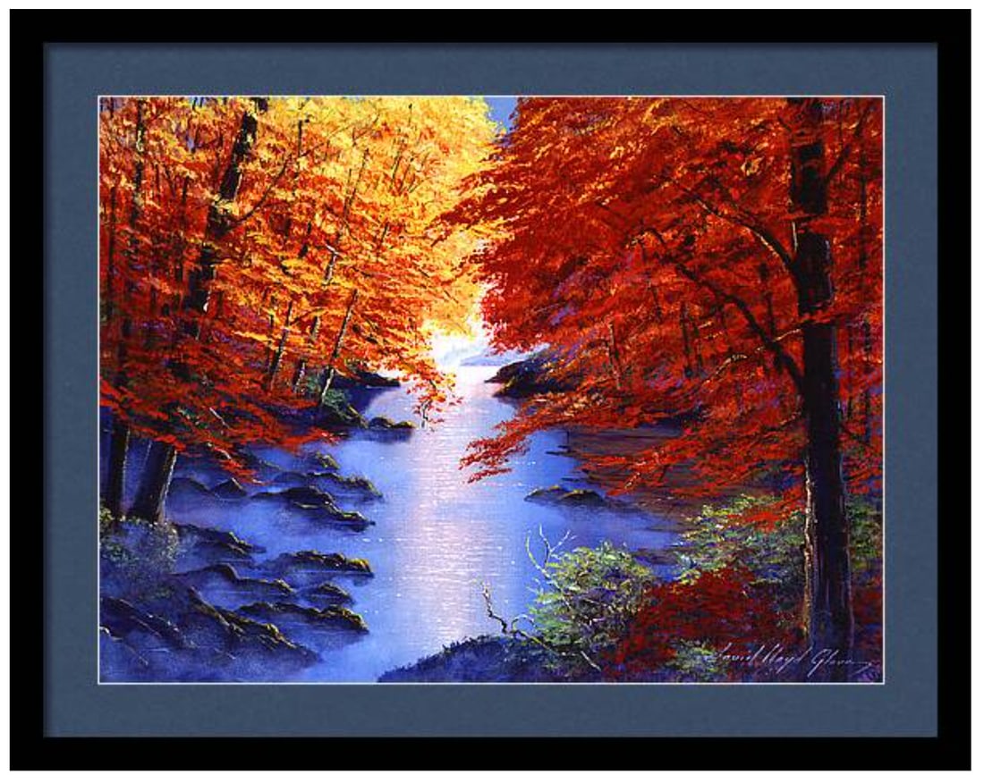 David Lloyd Glover (American 1949) Lake Mist in Autumn Original Mixed Media Painting on canvas by: Lake Mist in Autumn Original Mixed Media Painting on canvas by David Lloyd Glover Hand signed by the artist One-of-a-kind original. Approx. 24x18 inches image size. Custom framed and includes certific