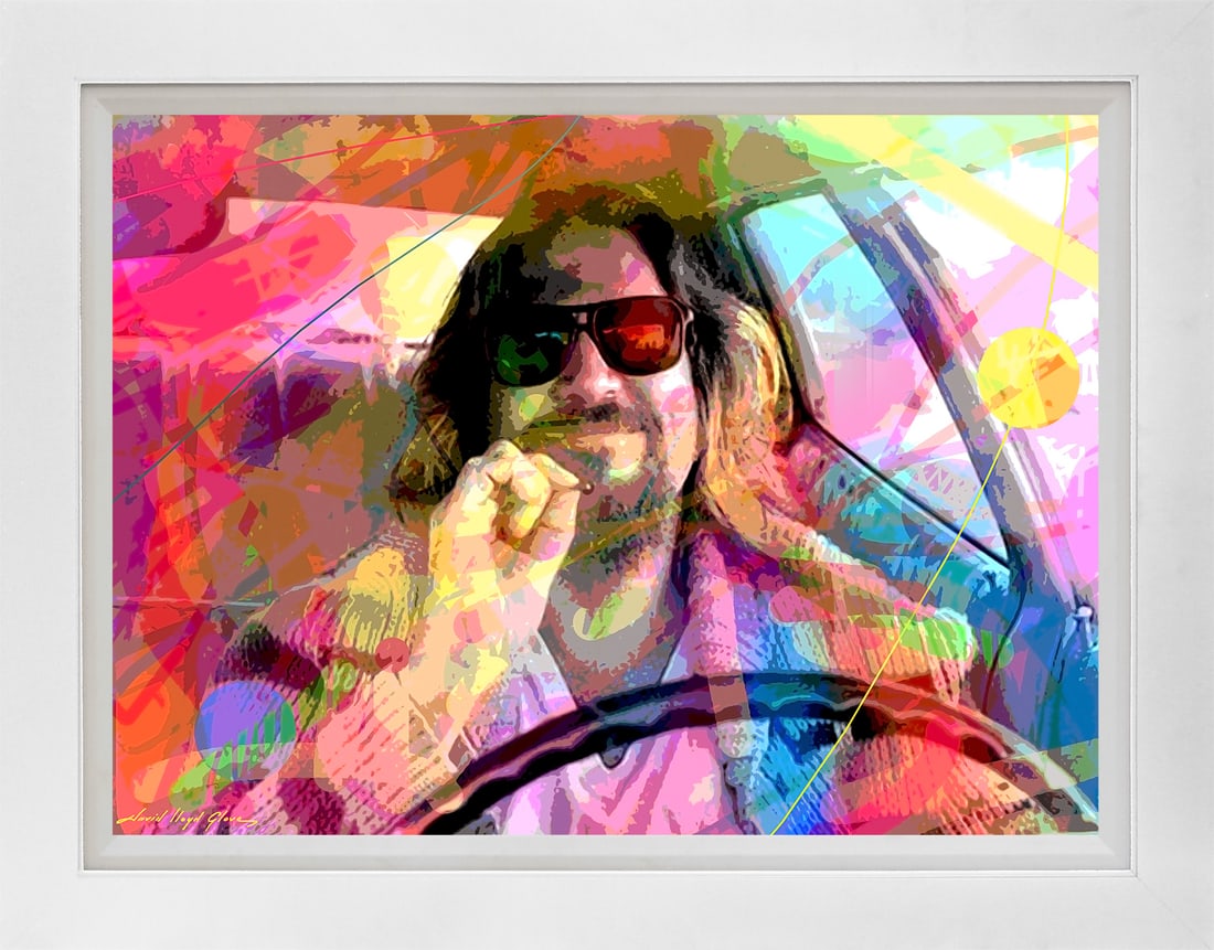 David Lloyd Glover (American 1949) The Big Lebowski Mixed Media Original painting David Lloyd: The Big Lebowski Mixed media on canvas by David Lloyd Glover Hand signed by the artist. On canvas. Approx image size 18 x 24 inches. Custom framed and includes certificate. This work was purchased