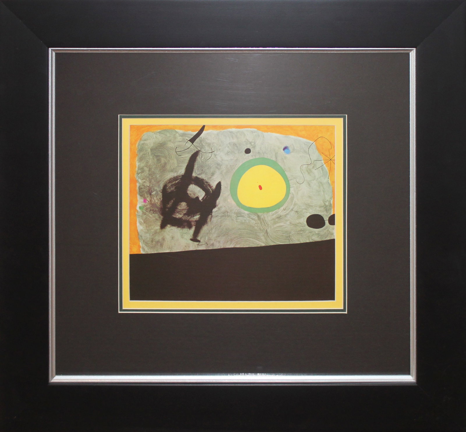 Joan Miro (Spanish 1893-1983) color plate Lithograph: Joan Miro (Spanish 1893-1983) Color Plate Lithograph Printed in 1968 by Mourlot Press. Custom framed. Includes Certificate of Authenticity. Approx 24x20 inches. Art Artwork Artist.