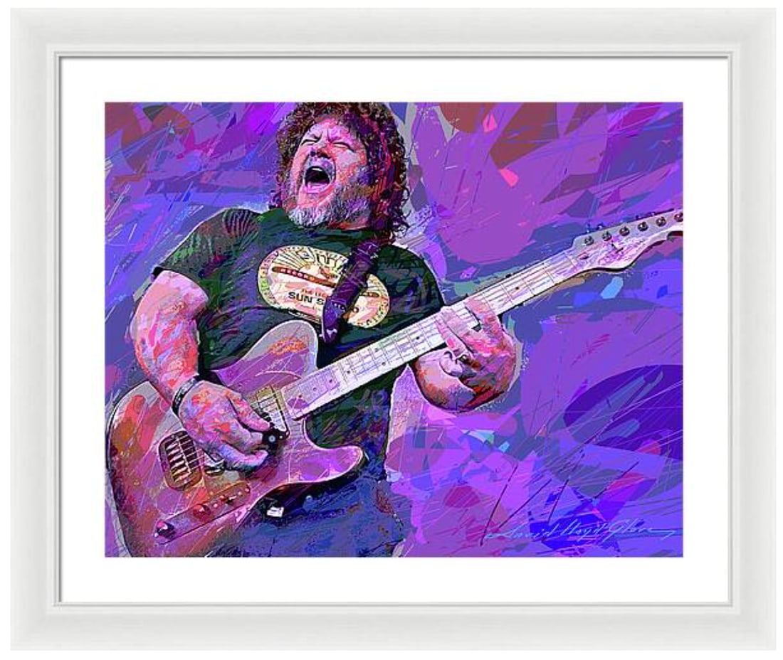 David Lloyd Glover (American 1949) Tim Bachman Takin Care of Business. Original Mixed Media Painting: Tim Bachman Takin Care of Business. Original Mixed Media Painting on canvas by David Lloyd Glover Hand signed by the artist One of a kind original. 24x18 inches image size. Custom framed and includes 
