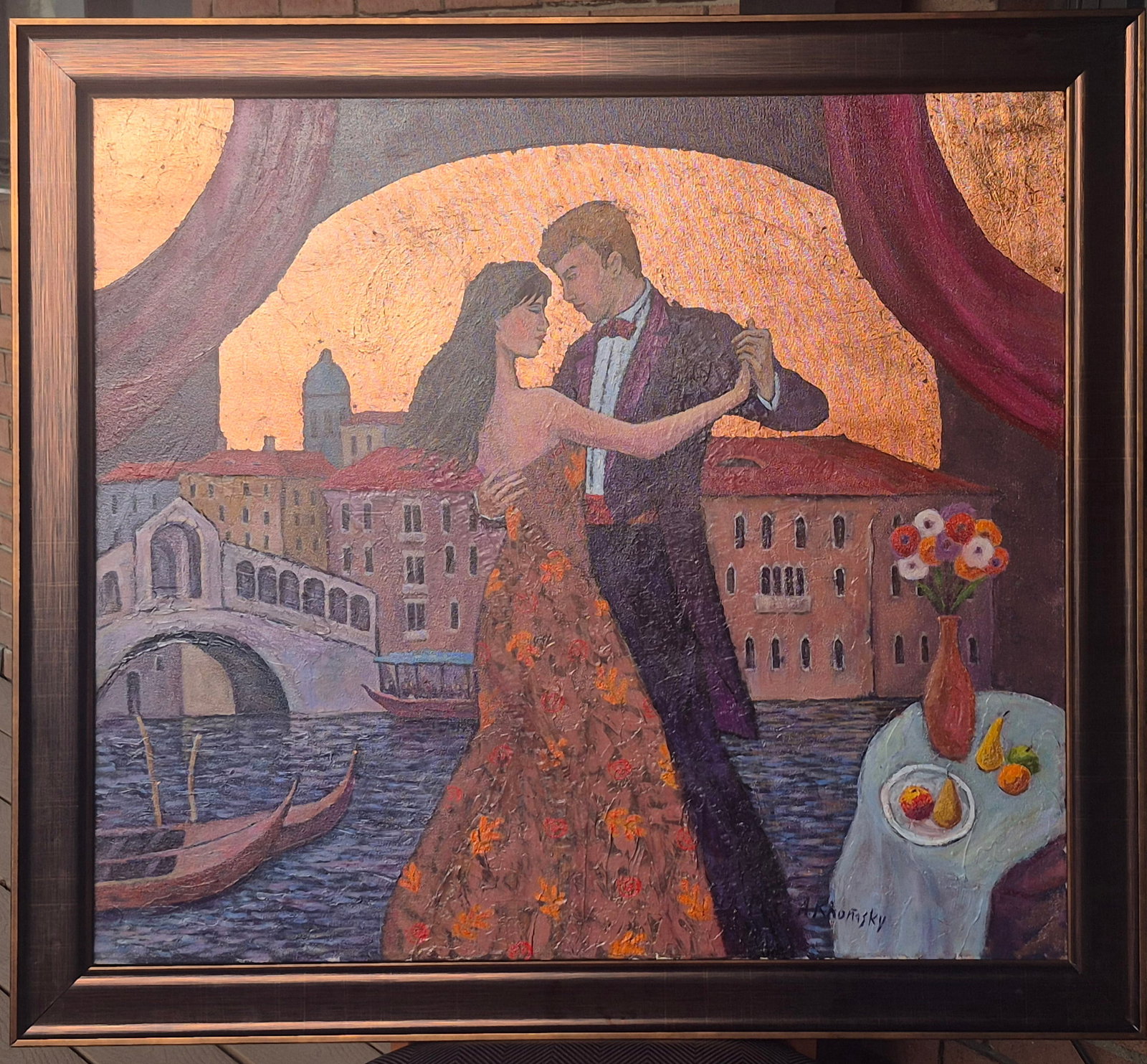 Original oil painting on canvas Alex Khom: Original oil painting on canvas Alex Khom Original oil painting on canvas Alex Khom Approx 28x25 inches image size and 32x29 inches frame size. One of a kind original Hand signed by the artist. Custom
