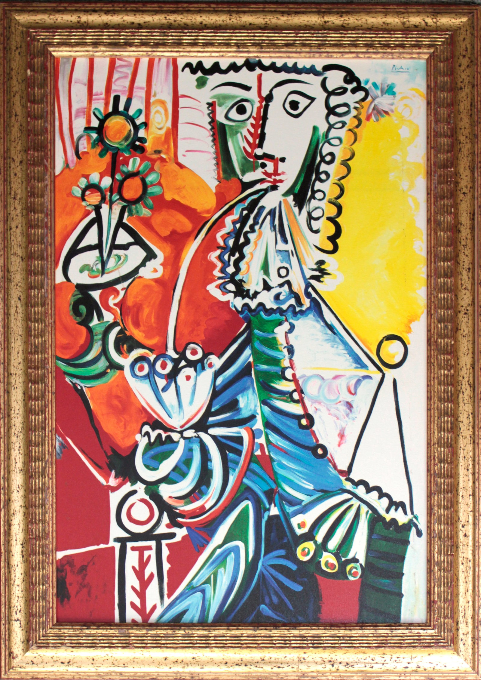 Pablo Picasso (Spanish 1881-1973) Cavalier Limited Edition on canvas Collection Domaine Picasso: Pablo Picasso (Spanish 1881-1973) Cavalier Limited Edition on canvas Collection Domaine Picasso Pablo Picasso Custom Framed Limited Edition ink on canvas Approx 24x30 inches. The signature is in the p