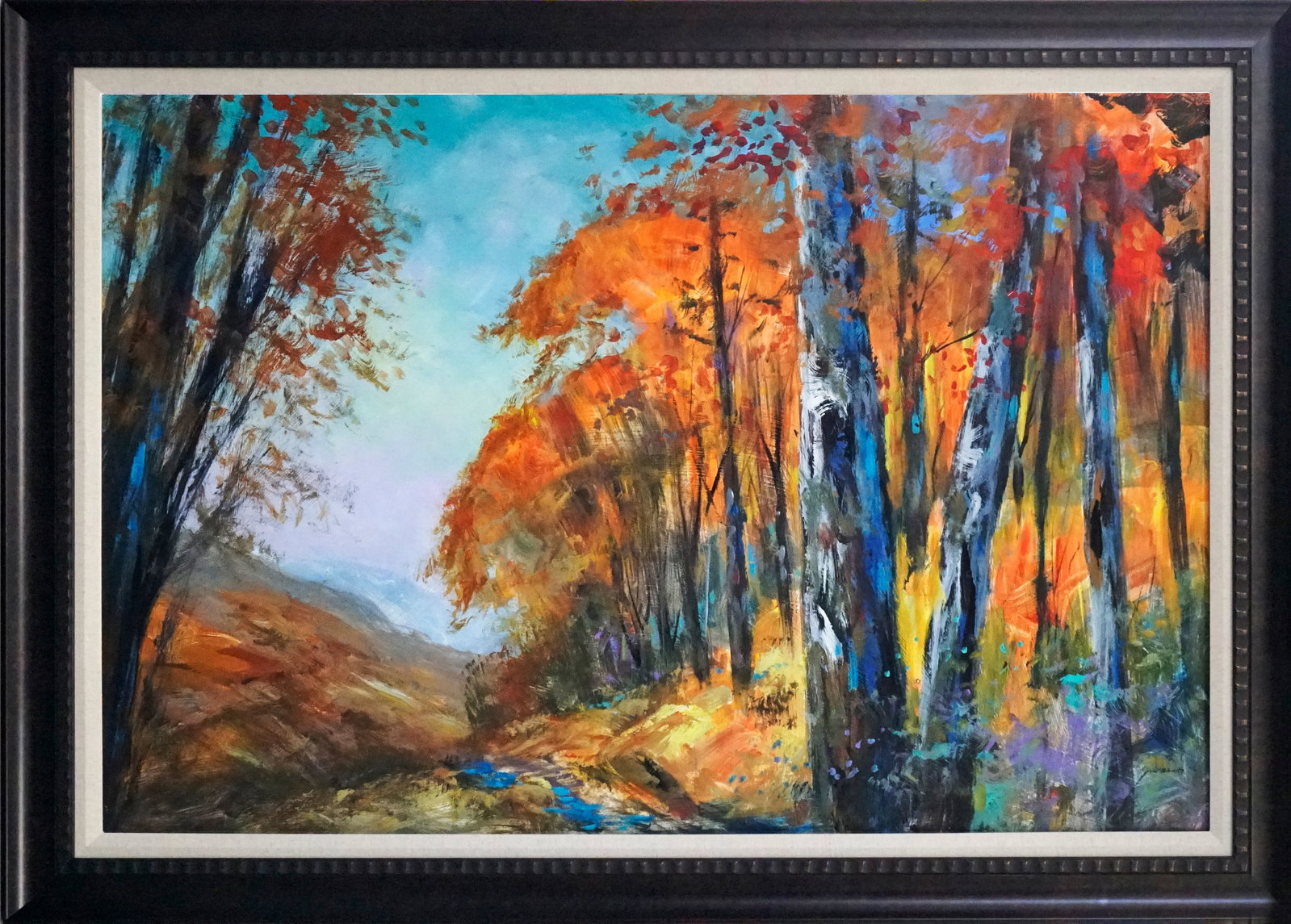 Michael Schofield (American 1947) Original painting on board. 48x36 inches landscape: Michael Schofield (American 1947) Landscape Original on board. 48x36 image size inches approx. Framed 48x36 image size in inches. One-of-a-kind original. Hand signed by the artist. Includes certificat