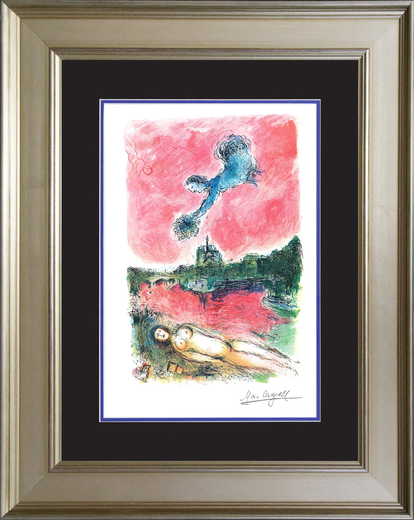 Marc Chagall (Russian-French 1887-1985) Marc Chagall View of Notre Dame Limited Edition Lithograph: Marc Chagall (Russian-French 1887-1985) Marc Chagall. Limited edition lithograph on archival watercolor paper. The signature is in the plate. Certificate is included. Approx. 25x30 inches. Custom fram
