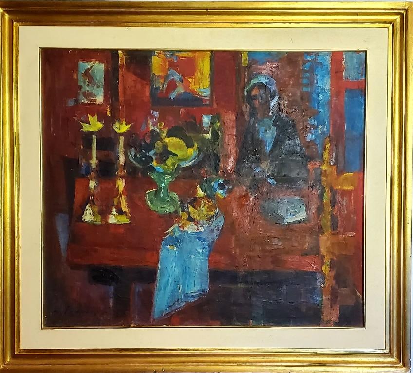 Zoma Baitler Old Painting Zoma Baitler, Interior Scene. Technique: oil painting on canvas.: Old Painting Zoma Baitler, Interior Scene. Technique: oil painting on canvas.Measures: only paint 70 cm x 61 cm {27 in x 24 in} . mFramed 88 cm x 78 cm { 35 in x 31 ? in }BAITLER, ZOMA (1908–1994), 