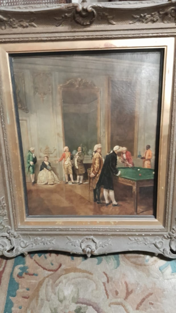 Jean Louis Ernest Meissonier (1815-1891) oil painting on canvas Gentlemen playing Billiards: Jean Louis Ernest Meissonier 62x52 cm oil painting on canvas (1815-1891) Gentlemen playing Billiards Provenance: Private Collection. Includes certificate of authenticity. Biography: (Lyon,