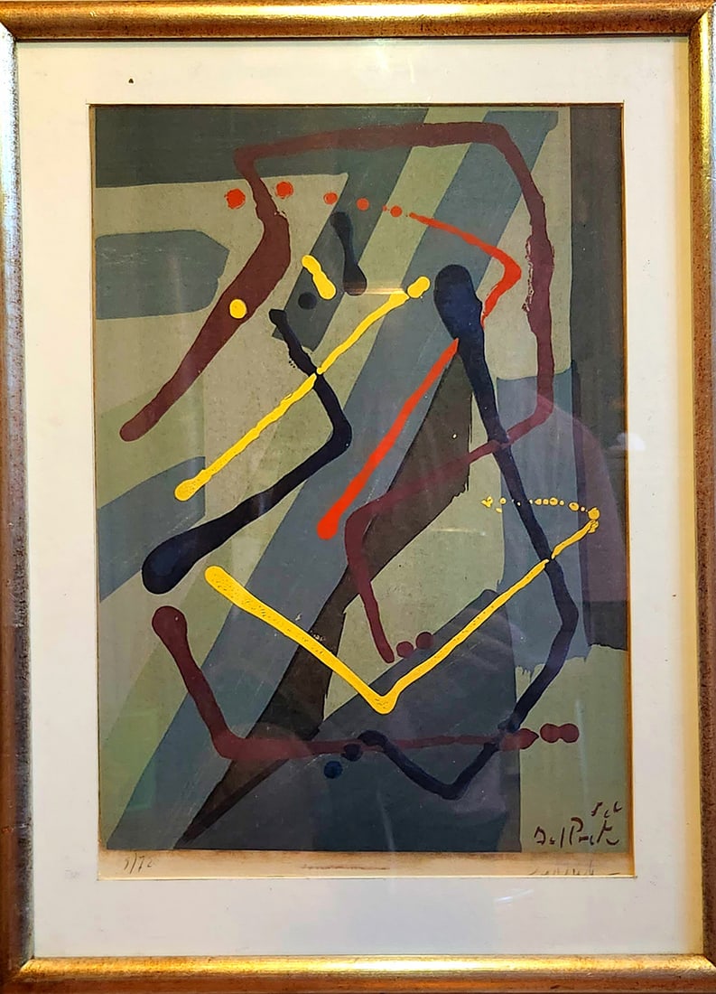 JUAN DEL PRETE ABSTRACTION ARGENTINE SCHOOL LITHOGRAPH SIGNED 1956: Juan Del PreteJUAN DEL PRETE ABSTRACTION ARGENTINE SCHOOL LITHOGRAPH SIGNED 1956Juan Del Prete Abstraction Argentine school lithograph signed 1956measures 54cm (21 in) x 40 cm (15 in 1/2) framed. Art 