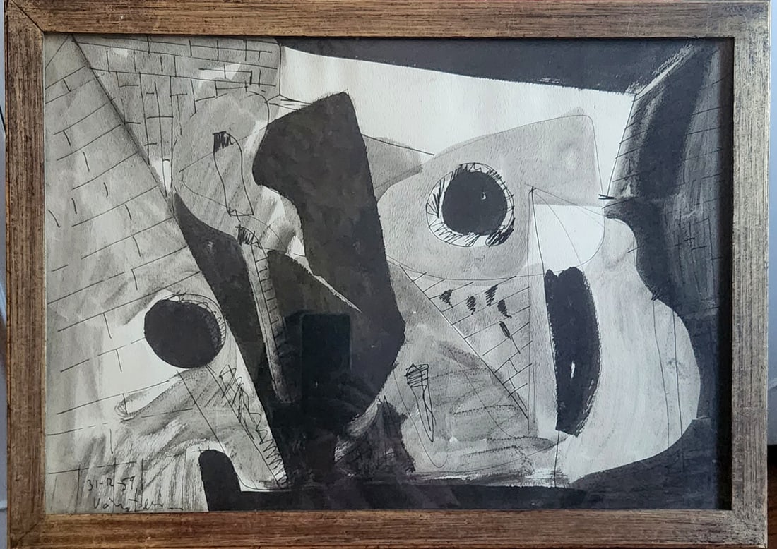 ALEJANDRO VAINSTEIN ARGENTINA SCHOOL INK COMPOSITION ABSTRACTION 1959: ALEJANDRO VAINSTEIN ARGENTINA SCHOOL INK COMPOSITION ABSTRACTION 1959Alejandro Vainstein Argentina school ink composition Abstraction 1959measurements 33 cm (13 in) x 48 cm (19 in)original frame Art A