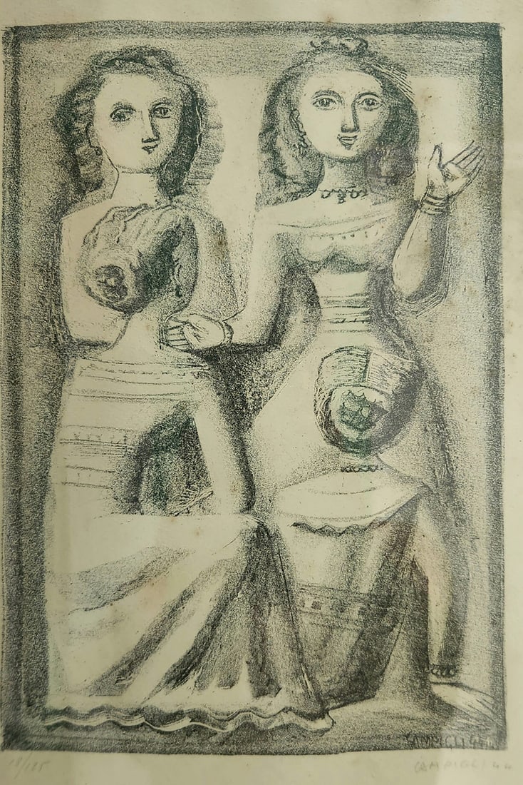 Massimo Campigli OLD LITHOGRAPH MASSIMO CAMPIGLI 1944, WEEPING IS NOT ALLOWED: Massimo CampigliOLD LITHOGRAPH MASSIMO CAMPIGLI 1944, WEEPING IS NOT ALLOWEDOld lithograph Massimo Campigli 1944total measurements 48cm. (19 in) x 33cm (13 in)Only work 26.5cm (10.5 in) x 17cm. (6 in 