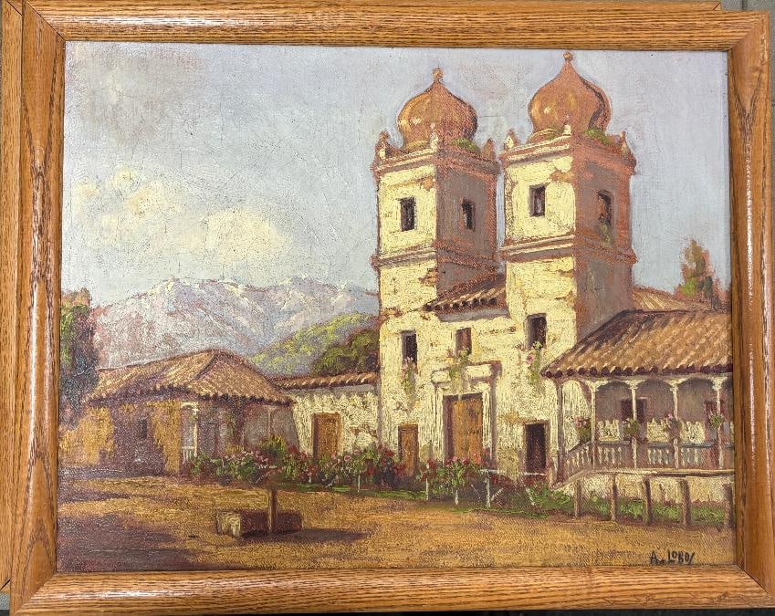 A. Lobos vintage original oil canvas.: A. Lobos vintage original oil canvas. Approx 14 x 11 inches Signed framed. Step Art Artwork Artist.