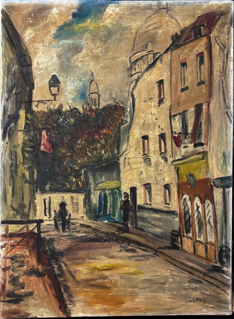 Danford Jr Original Vintage Oil Painting City Scene 1930s: Danford Jr Original Vintage Oil Painting City Scene 1930s. Approx. 24.5 x 18 inches. step Art Artwork Artist.