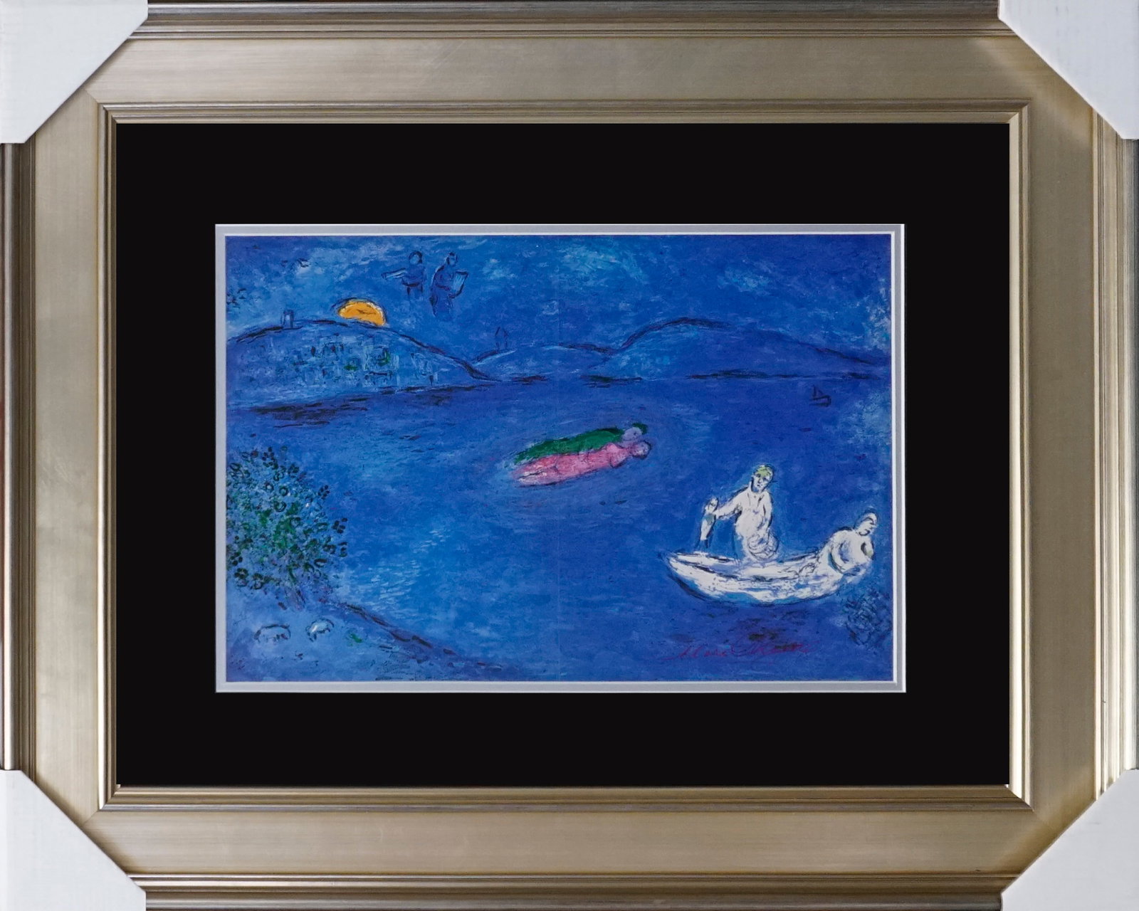 Marc Chagall (Russian-French 1887-1985) Marc Chagall Hand Signed Lithograph: Marc Chagall (Russian-French 1887-1985 Marc Chagall Hand Signed Lithograph. This lithograph is hand signed by the artist. Custom framed. Includes certificate of authenticity. Approx 26x28 inches. Mour
