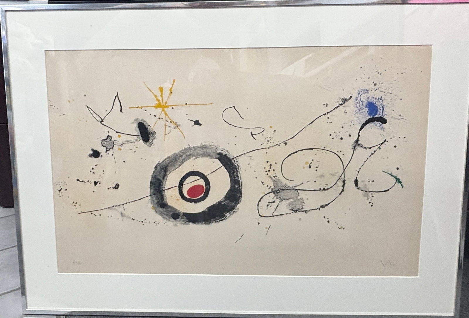Joan Miro (Spanish 1893-1983) 1963 Original Lithograph Limited Edition Hand signed and Numbered La: Joan Miro Limited edition original Lithograph in colors Hand signed and numbered. La Traversee du Miroir from 1963. Published by Maeght Editeur Paris 90 in total edition. Includes certificate of authe